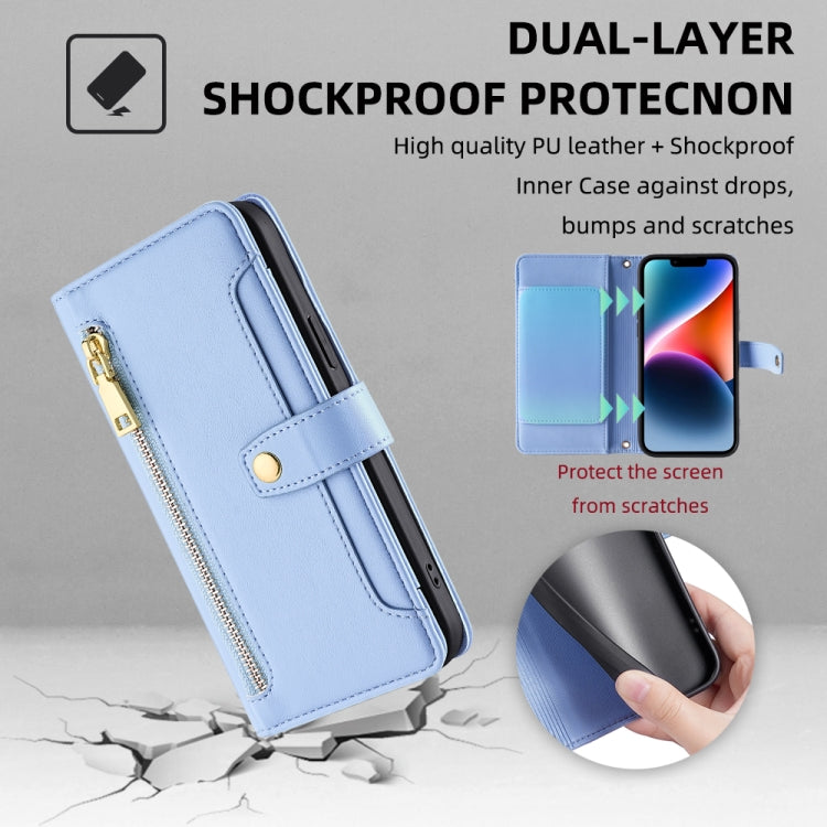 For Itel P65 Sheep Texture Cross-body Zipper Wallet Leather Phone Case(Blue) - free shipping - PMC TechLife - Order now!