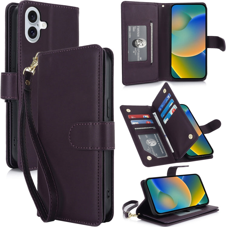 For iPhone 16 Plus Multi-Card Wallet RFID Leather Phone Case(Dark Purple) - iPhone 16 Plus Cases by PMC Jewellery | Online Shopping South Africa | PMC Jewellery | Buy Now Pay Later Mobicred