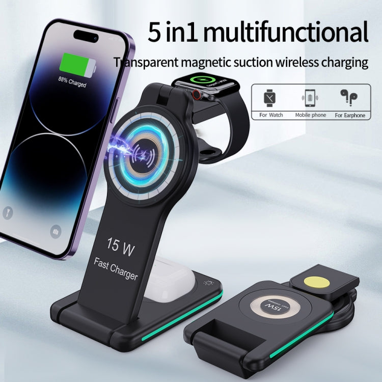 H60 5 in 1 Folding Multi-function Magnetic Wireless Charger(Black) - Wireless Charger by PMC Jewellery | Online Shopping South Africa | PMC Jewellery