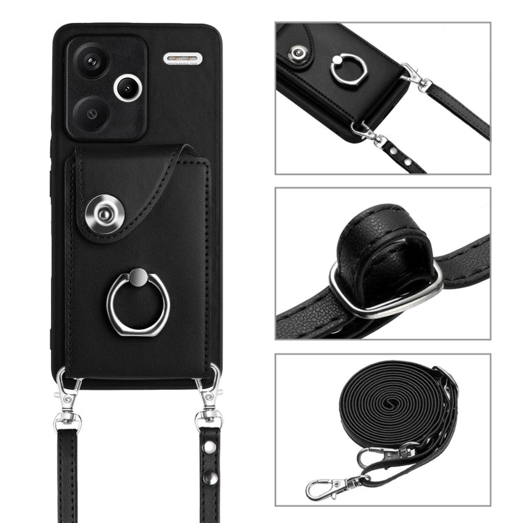 For Xiaomi Redmi Note 13 Pro+ Organ Card Bag Ring Holder Phone Case with Long Lanyard(Black) - Note 13 Pro+ Cases by PMC Jewellery | Online Shopping South Africa | PMC Jewellery | Buy Now Pay Later Mobicred