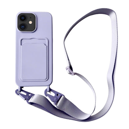 For iPhone 11 Card Slot Liquid Silicone Phone Case with Lanyard(Light Purple) - iPhone 11 Cases by PMC Jewellery | Online Shopping South Africa | PMC Jewellery