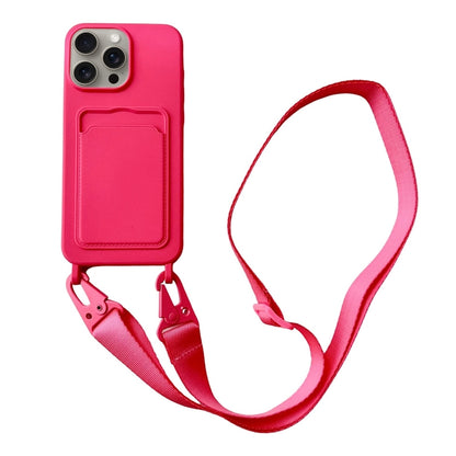 For iPhone 16 Pro Card Slot Liquid Silicone Phone Case with Lanyard(Rose Red) - iPhone 16 Pro Cases by PMC Jewellery | Online Shopping South Africa | PMC Jewellery | Buy Now Pay Later Mobicred