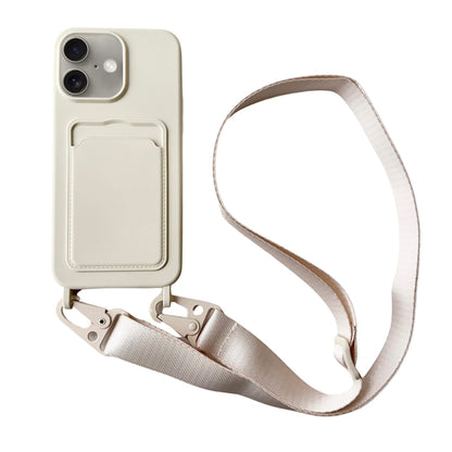 For iPhone 16 Card Slot Liquid Silicone Phone Case with Lanyard(White) - iPhone 16 Cases by PMC Jewellery | Online Shopping South Africa | PMC Jewellery | Buy Now Pay Later Mobicred