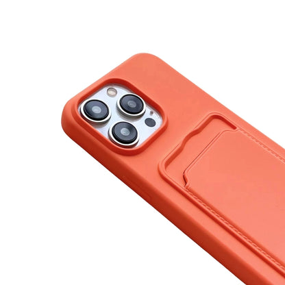 For iPhone 11 Card Slot Liquid Silicone Phone Case with Lanyard(Orange) - iPhone 11 Cases by PMC Jewellery | Online Shopping South Africa | PMC Jewellery