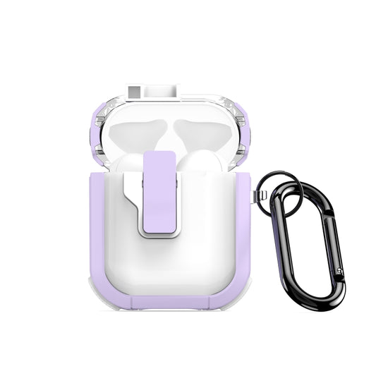 For AirPods 1/2 DUX DUCIS PECN Series Split Two-color Transparent Earphone Case with Hook(Purple White) - For AirPods 1/2 by DUX DUCIS | Online Shopping South Africa | PMC Jewellery | Buy Now Pay Later Mobicred