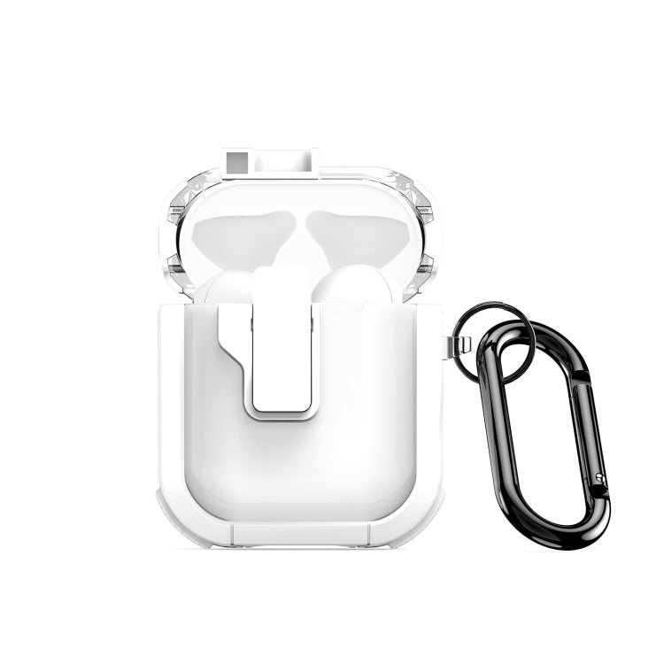 For AirPods 1/2 DUX DUCIS PECN Series Split Two-color Transparent Earphone Case with Hook(White) - For AirPods 1/2 by DUX DUCIS | Online Shopping South Africa | PMC Jewellery | Buy Now Pay Later Mobicred