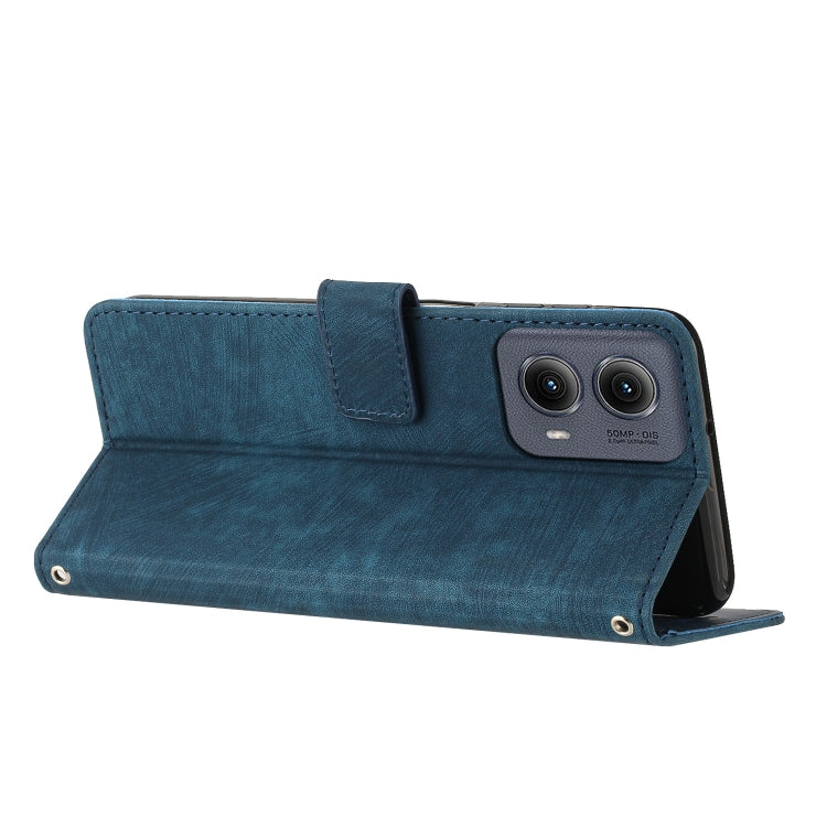 For Motorola Edge 2024 Skin Feel Stripe Pattern Leather Phone Case with Long Lanyard(Blue) - Motorola Cases by PMC Jewellery | Online Shopping South Africa | PMC Jewellery | Buy Now Pay Later Mobicred
