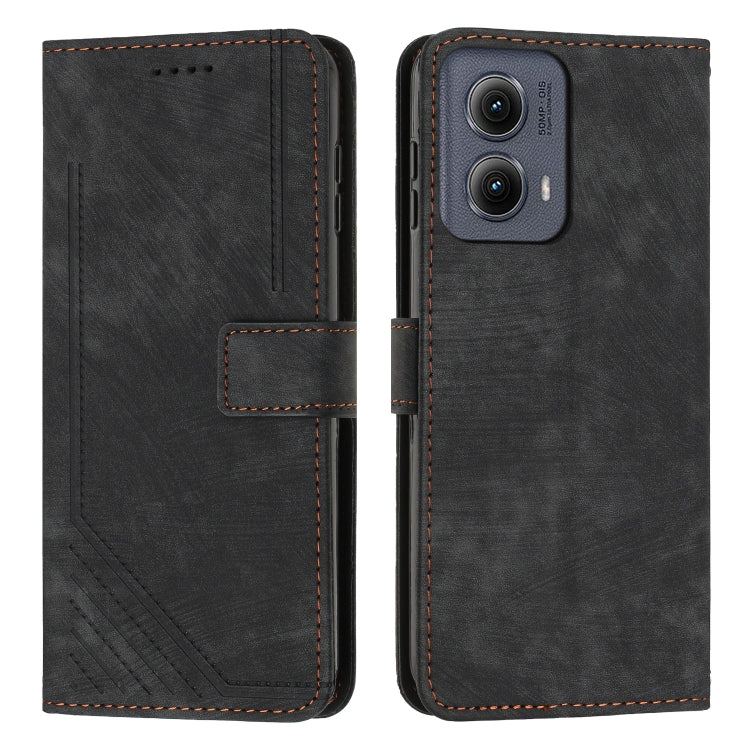 For Motorola Edge 2024 Skin Feel Stripe Pattern Leather Phone Case with Long Lanyard(Black) - Motorola Cases by PMC Jewellery | Online Shopping South Africa | PMC Jewellery | Buy Now Pay Later Mobicred