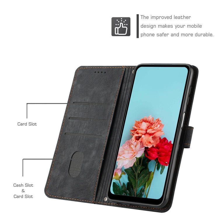 For Motorola Edge 2024 Skin Feel Stripe Pattern Leather Phone Case with Long Lanyard(Black) - free shipping - PMC Jewellery - Order now!