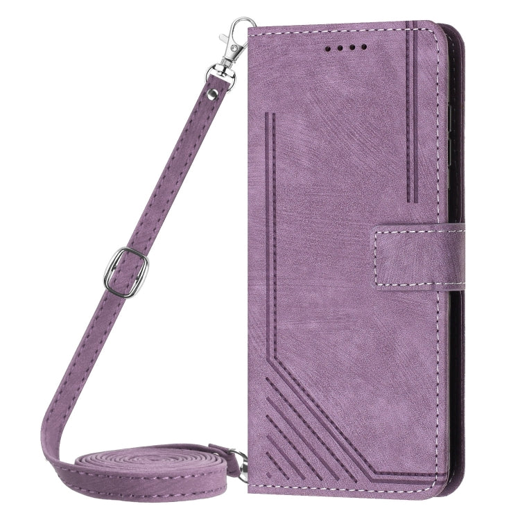 For Motorola Edge 2024 Skin Feel Stripe Pattern Leather Phone Case with Long Lanyard(Purple) - Motorola Cases by PMC Jewellery | Online Shopping South Africa | PMC Jewellery | Buy Now Pay Later Mobicred