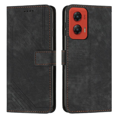 For Motorola Moto G Stylus 5G 2024 Skin Feel Stripe Pattern Leather Phone Case with Long Lanyard(Black) - Motorola Cases by PMC Jewellery | Online Shopping South Africa | PMC Jewellery | Buy Now Pay Later Mobicred