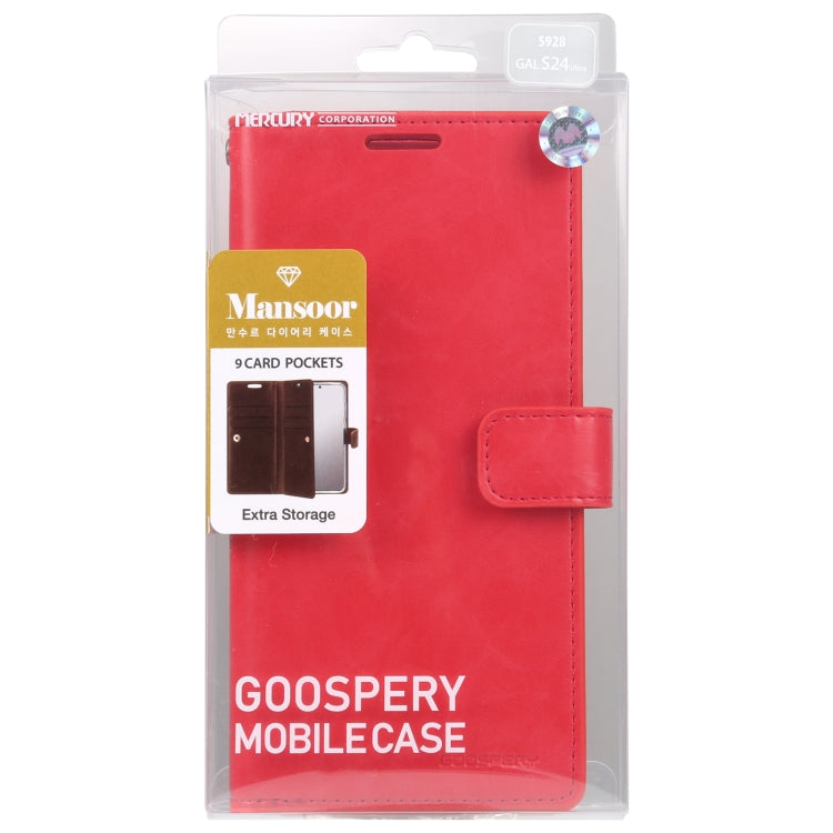 For Samsung Galaxy S24 Ultra 5G GOOSPERY MANSOOR DIARY 9 Card Slots Leather Phone Case(Red) - Galaxy S24 Ultra 5G Cases by GOOSPERY | Online Shopping South Africa | PMC Jewellery | Buy Now Pay Later Mobicred