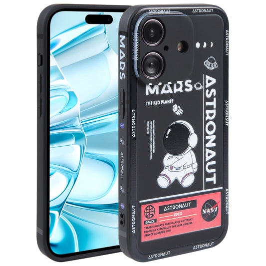 For iPhone 16 Astronaut Pattern Silicone Straight Edge Phone Case(Mars Astronaut-Black) - iPhone 16 Cases by PMC Jewellery | Online Shopping South Africa | PMC Jewellery | Buy Now Pay Later Mobicred