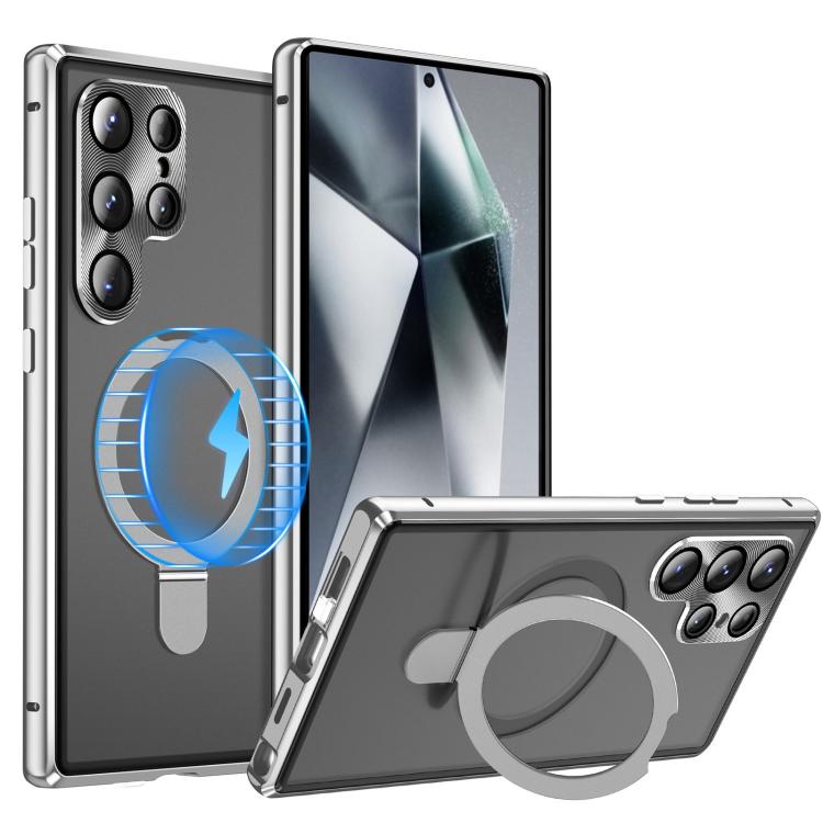 For Samsung Galaxy S25 Ultra 5G MagSafe Magnetic HD Frosted Tempered Glass Holder Phone Case(Silver) - Galaxy S25 Ultra 5G Cases by PMC Jewellery | Online Shopping South Africa | PMC Jewellery | Buy Now Pay Later Mobicred