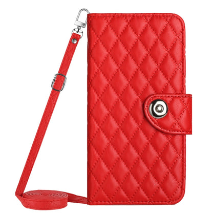 For Motorola Moto G Play 4G 2024 Rhombic Texture Flip Leather Phone Case with Long Lanyard(Red) - Motorola Cases by PMC Jewellery | Online Shopping South Africa | PMC Jewellery | Buy Now Pay Later Mobicred