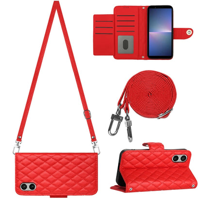 For Sony Xperia 5 V Rhombic Texture Flip Leather Phone Case with Long Lanyard(Red) - Sony Cases by PMC Jewellery | Online Shopping South Africa | PMC Jewellery | Buy Now Pay Later Mobicred