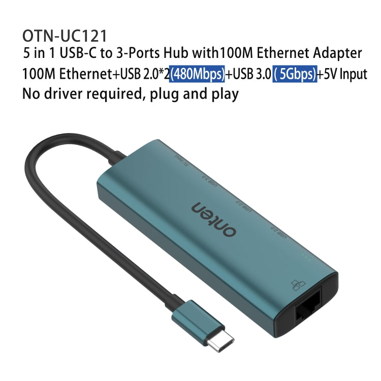 Onten UC121 5 in 1 USB-C / Type-C to USB 3.0 HUB with 5V Input & 100Mbps Network Card - USB HUB by Onten | Online Shopping South Africa | PMC Jewellery | Buy Now Pay Later Mobicred