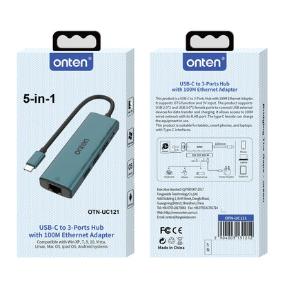 Onten UC121 5 in 1 USB-C / Type-C to USB 3.0 HUB with 5V Input & 100Mbps Network Card - USB HUB by Onten | Online Shopping South Africa | PMC Jewellery | Buy Now Pay Later Mobicred