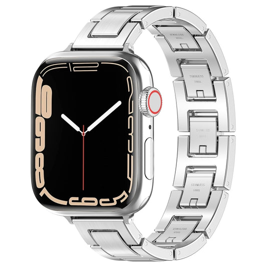 For Apple Watch Series 7 45mm H Slim Stainless Steel Watch Band(Silver) - Watch Bands by PMC Jewellery | Online Shopping South Africa | PMC Jewellery