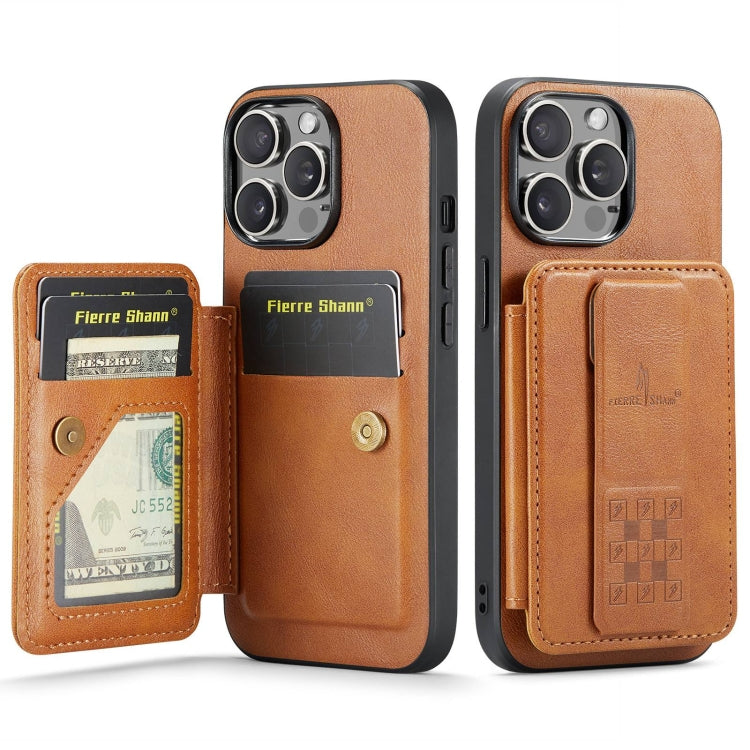 For iPhone 15 Pro Max Fierre Shann Oil Wax Cow Leather Card Holder Back Phone Case(Brown) - iPhone 15 Pro Max Cases by FIERRE SHANN | Online Shopping South Africa | PMC Jewellery | Buy Now Pay Later Mobicred