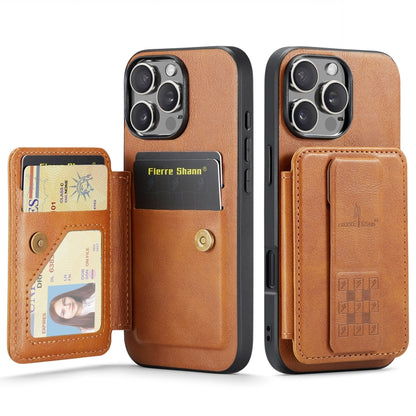 For iPhone 16 Pro Max Fierre Shann Oil Wax Cow Leather Card Holder Back Phone Case(Brown) - iPhone 16 Pro Max Cases by FIERRE SHANN | Online Shopping South Africa | PMC Jewellery | Buy Now Pay Later Mobicred