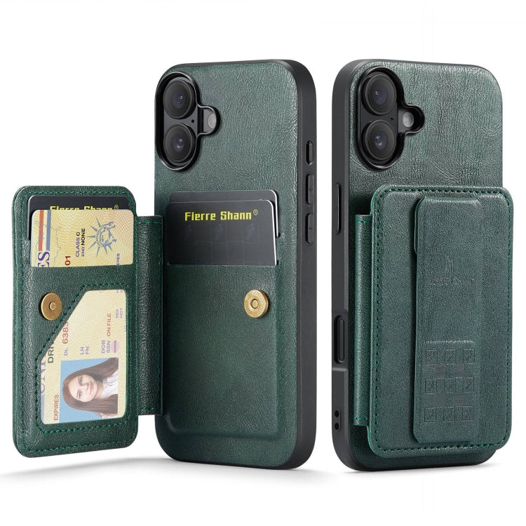 For iPhone 16 Fierre Shann Oil Wax Cow Leather Card Holder Back Phone Case(Green) - iPhone 16 Cases by FIERRE SHANN | Online Shopping South Africa | PMC Jewellery | Buy Now Pay Later Mobicred