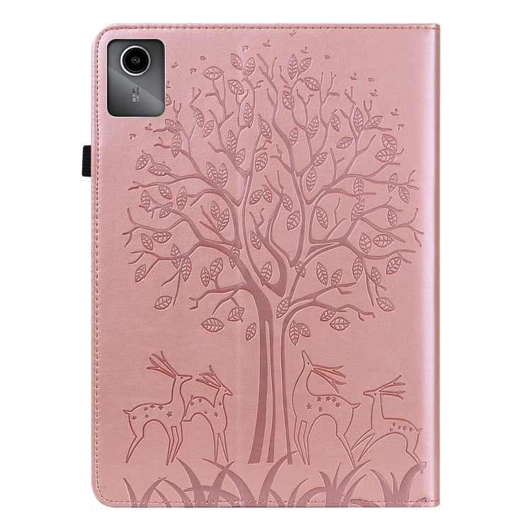 For Lenovo Tab M11 / Xiaoxin Pad 11 2024 Tree & Deer Embossed Leather Tablet Case(Pink) - Lenovo by PMC Jewellery | Online Shopping South Africa | PMC Jewellery | Buy Now Pay Later Mobicred