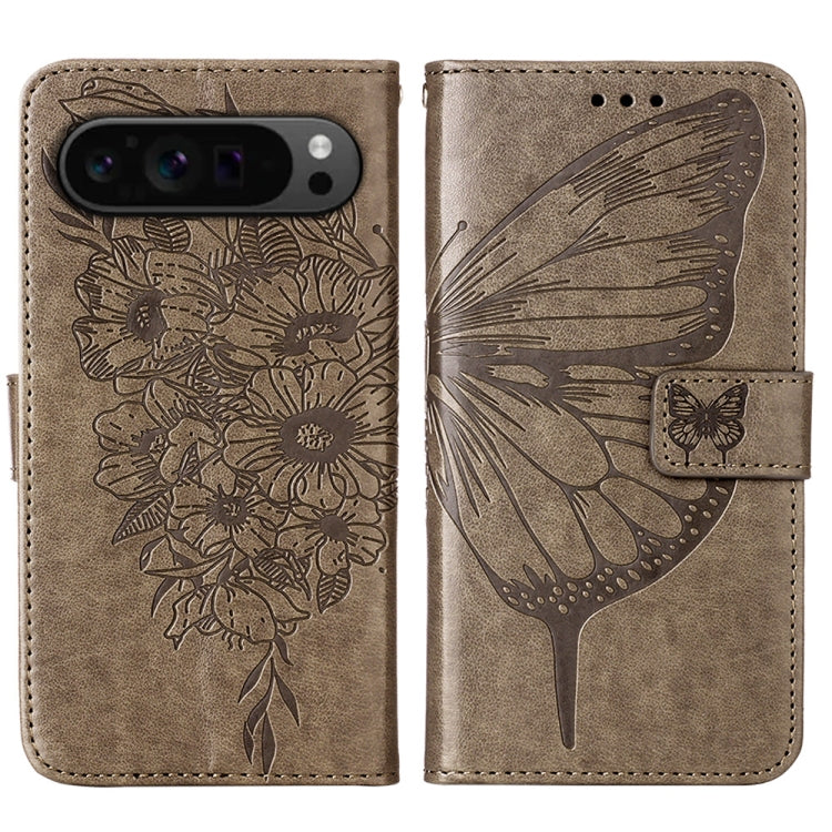 For Google Pixel 9 Pro Embossed Butterfly Leather Phone Case(Grey) - Google Cases by PMC Jewellery | Online Shopping South Africa | PMC Jewellery | Buy Now Pay Later Mobicred