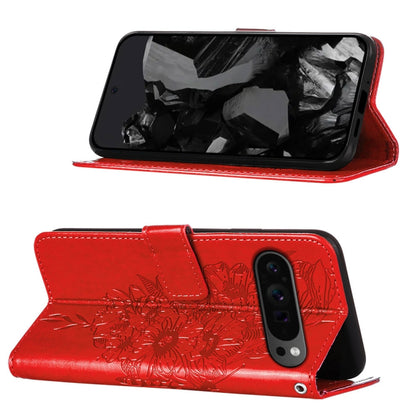 For Google Pixel 9 Pro Embossed Butterfly Leather Phone Case(Red) - Google Cases by PMC Jewellery | Online Shopping South Africa | PMC Jewellery | Buy Now Pay Later Mobicred