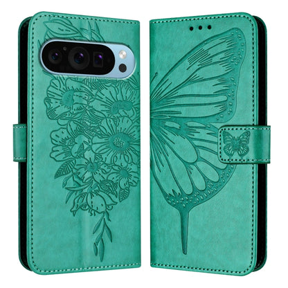 For Google Pixel 9 Pro XL Embossed Butterfly Leather Phone Case(Green) - Google Cases by PMC Jewellery | Online Shopping South Africa | PMC Jewellery | Buy Now Pay Later Mobicred