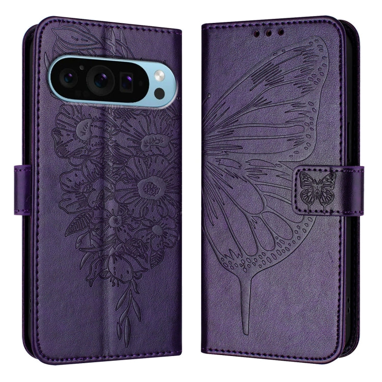 For Google Pixel 9 Pro XL Embossed Butterfly Leather Phone Case(Dark Purple) - Google Cases by PMC Jewellery | Online Shopping South Africa | PMC Jewellery | Buy Now Pay Later Mobicred