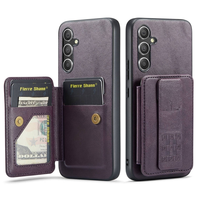 For Samsung Galaxy S24+ 5G Fierre Shann Oil Wax Cow Leather Card Holder Back Phone Case(Purple) - Galaxy S24+ 5G Cases by FIERRE SHANN | Online Shopping South Africa | PMC Jewellery | Buy Now Pay Later Mobicred