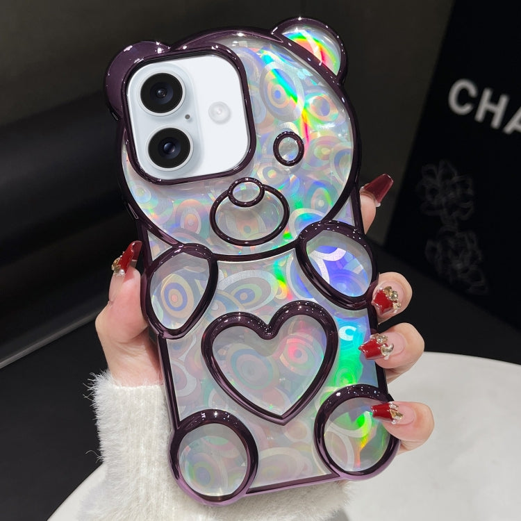 For iPhone 16 Bear Shape Electroplated Laser TPU Phone Case(Purple) - iPhone 16 Cases by PMC Jewellery | Online Shopping South Africa | PMC Jewellery | Buy Now Pay Later Mobicred