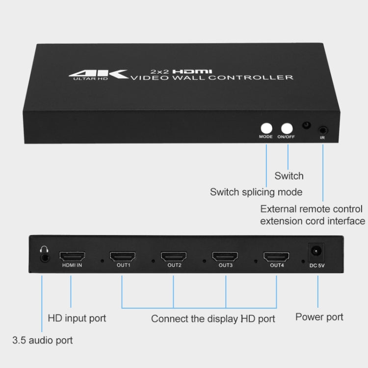 XP02 4K 2x2 HDMI Video Wall Controller Multi-screen Splicing Processor, Style:Ordinary(EU Plug) - Splitter by PMC Jewellery | Online Shopping South Africa | PMC Jewellery | Buy Now Pay Later Mobicred