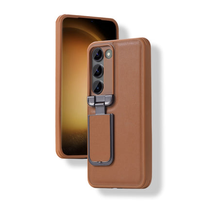 For Samsung Galaxy S24 5G Lens Flip Cover All-inclusive Phone Case with Holder(Brown) - Galaxy S24 5G Cases by PMC Jewellery | Online Shopping South Africa | PMC Jewellery