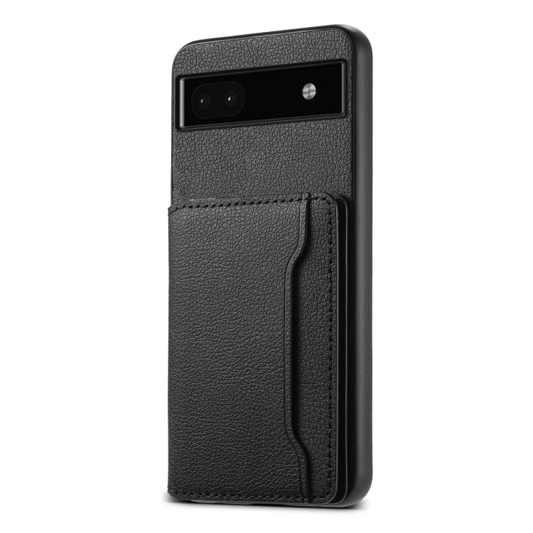 For Google Pixel 6a Calf Texture Card Bag Design Full Coverage Phone Case(Black) - Google Cases by PMC TechLife | Online Shopping South Africa | PMC TechLife | Buy Now Pay Later Mobicred