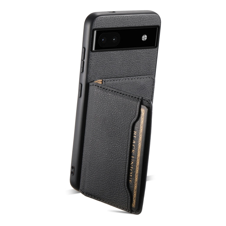 For Google Pixel 6a Calf Texture Card Bag Design Full Coverage Phone Case(Black) - Google Cases by PMC TechLife | Online Shopping South Africa | PMC TechLife | Buy Now Pay Later Mobicred