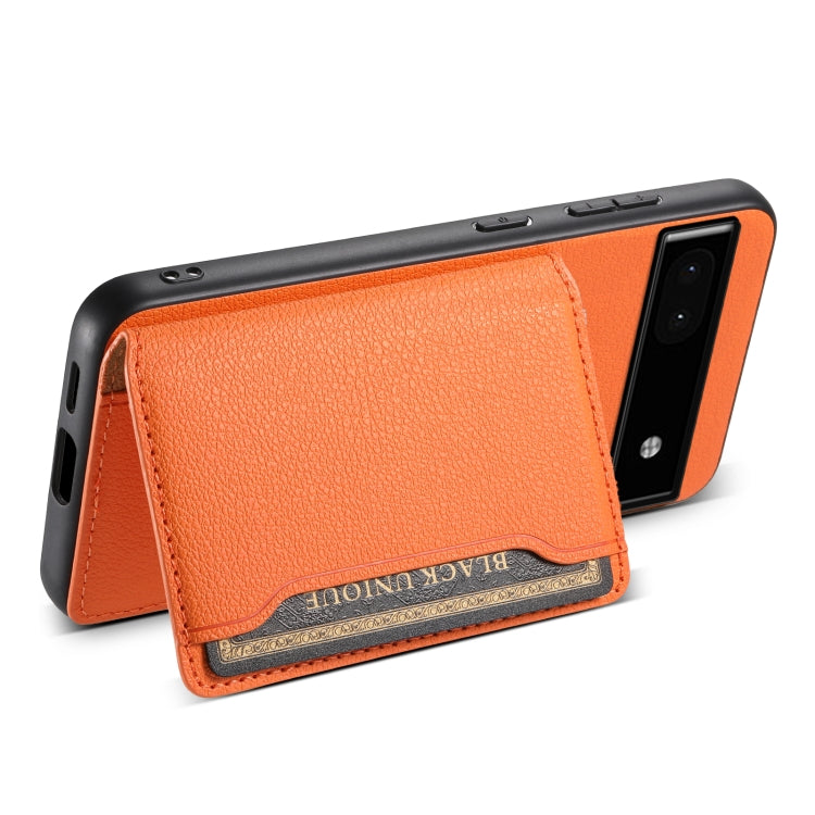 For Google Pixel 6a Calf Texture Card Bag Design Full Coverage Phone Case(Orange) - Google Cases by PMC TechLife | Online Shopping South Africa | PMC TechLife | Buy Now Pay Later Mobicred