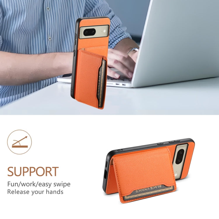 For Google Pixel 8 Calf Texture Card Bag Design Full Coverage Phone Case(Orange) - Google Cases by PMC TechLife | Online Shopping South Africa | PMC TechLife | Buy Now Pay Later Mobicred