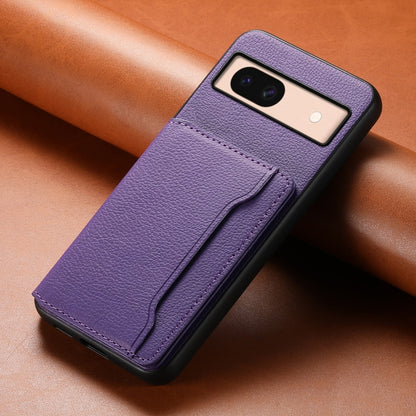 For Google Pixel 8a Calf Texture Card Bag Design Full Coverage Phone Case(Purple) - Google Cases by PMC Jewellery | Online Shopping South Africa | PMC Jewellery | Buy Now Pay Later Mobicred