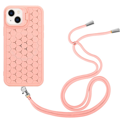 For iPhone 14 Honeycomb Radiating Lens Holder Magsafe Phone Case with Lanyard(Pink) - iPhone 14 Cases by PMC Jewellery | Online Shopping South Africa | PMC Jewellery