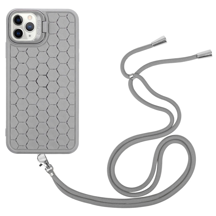 For iPhone 14 Pro Honeycomb Radiating Lens Holder Magsafe Phone Case with Lanyard(Grey) - iPhone 14 Pro Cases by PMC Jewellery | Online Shopping South Africa | PMC Jewellery