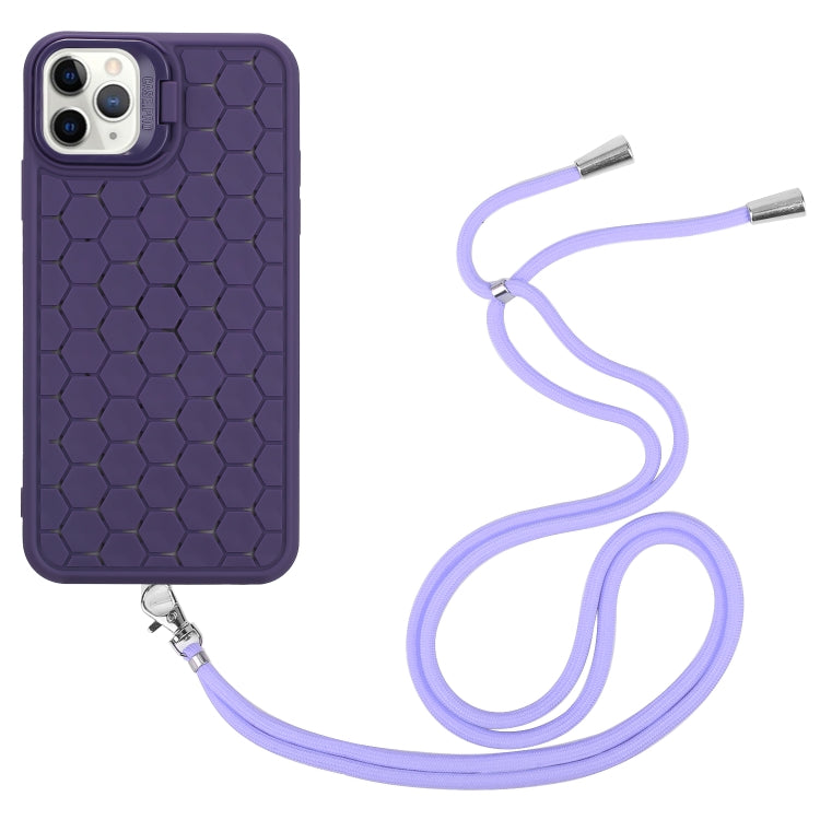 For iPhone 12 Pro Honeycomb Radiating Lens Holder Magsafe Phone Case with Lanyard(Purple) - iPhone 12 / 12 Pro Cases by PMC Jewellery | Online Shopping South Africa | PMC Jewellery