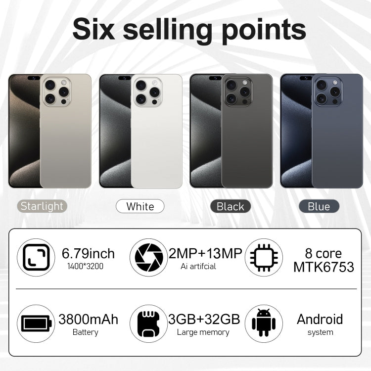 i15 Pro Max / VD1, 3GB+32GB, 6.79 inch Screen, Face Identification, Android 8.1 MTK6753 Octa Core, Network: 4G, Dual SIM(Gold) -  by PMC TechLife | Online Shopping South Africa | PMC TechLife