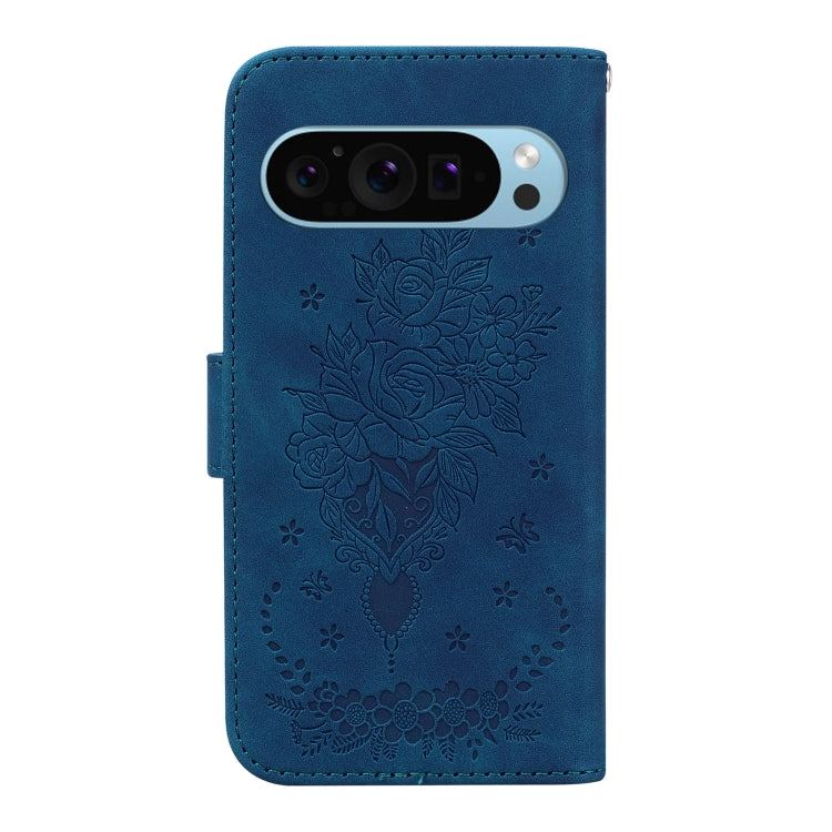 For Google Pixel 9 Pro Butterfly Rose Embossed Leather Phone Case(Blue) - Google Cases by PMC Jewellery | Online Shopping South Africa | PMC Jewellery | Buy Now Pay Later Mobicred