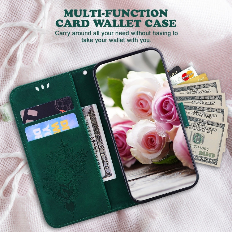 For Google Pixel 9 Pro Butterfly Rose Embossed Leather Phone Case(Green) - Google Cases by PMC TechLife | Online Shopping South Africa | PMC TechLife | Buy Now Pay Later Mobicred