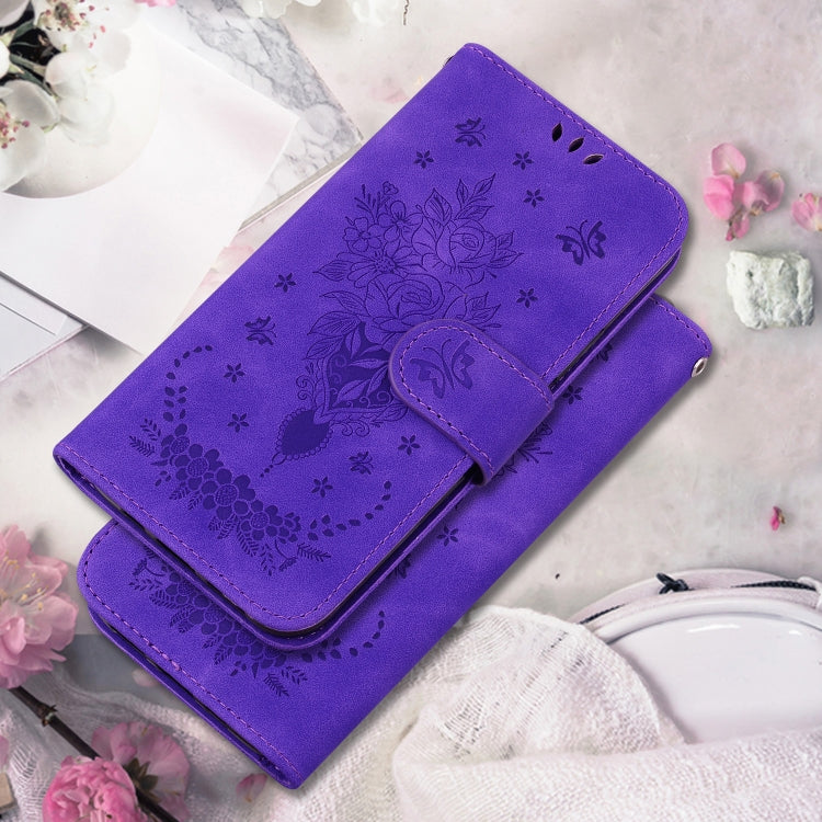 For Google Pixel 9 Pro Butterfly Rose Embossed Leather Phone Case(Purple) - Google Cases by PMC TechLife | Online Shopping South Africa | PMC TechLife | Buy Now Pay Later Mobicred