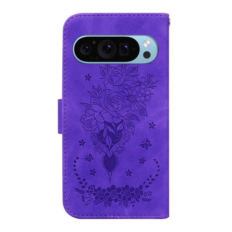 For Google Pixel 9 Pro Butterfly Rose Embossed Leather Phone Case(Purple) - Google Cases by PMC TechLife | Online Shopping South Africa | PMC TechLife | Buy Now Pay Later Mobicred