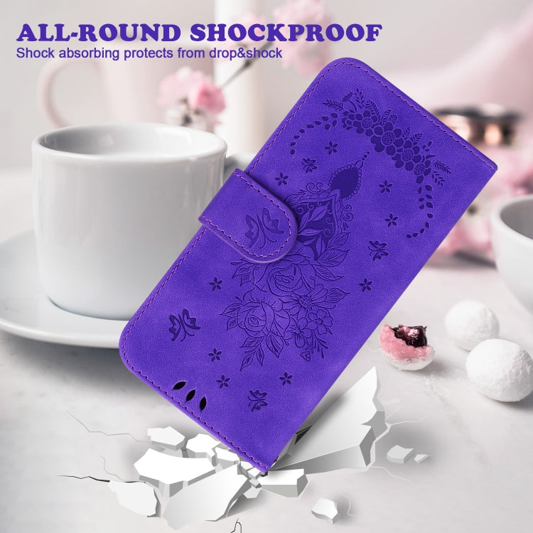 For Google Pixel 9 Pro Butterfly Rose Embossed Leather Phone Case(Purple) - Google Cases by PMC TechLife | Online Shopping South Africa | PMC TechLife | Buy Now Pay Later Mobicred
