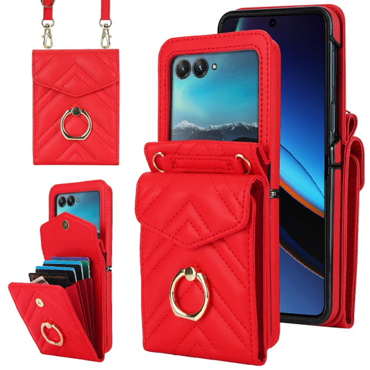 For Motorola Razr 40 Ultra / Razr 2023 V-shaped RFID Card Slot Phone Case with Ring Holder(Red) - Motorola Cases by PMC Jewellery | Online Shopping South Africa | PMC Jewellery | Buy Now Pay Later Mobicred